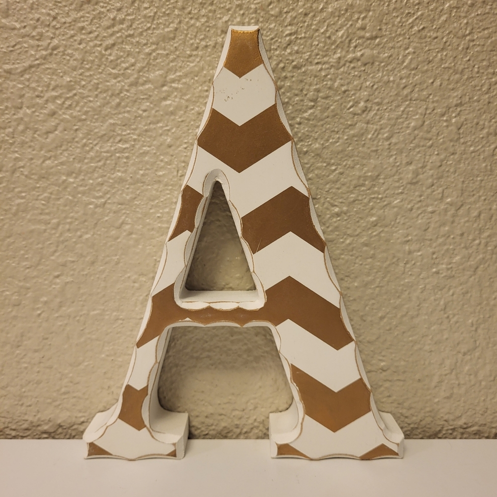 Prinz White & Gold Chevron Striped Wooden Letter 'A'